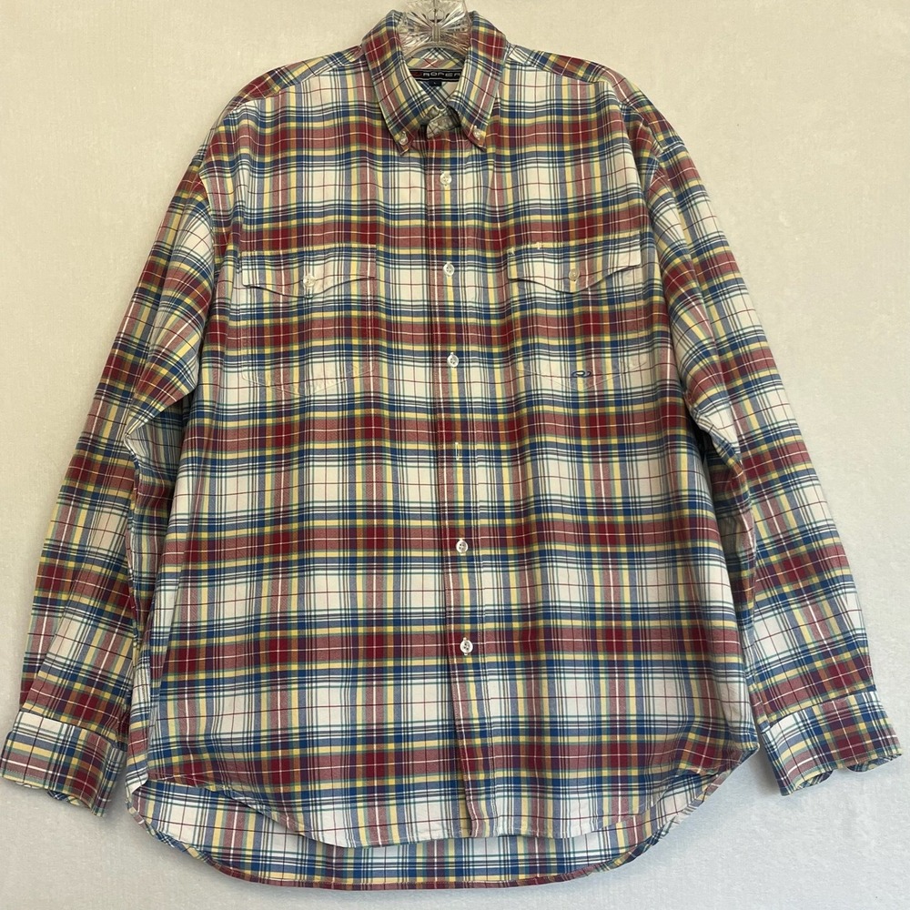 Roper Mens Plaid Long Sleeve Button Down Western Shirt Cowboy Work Rodeo Ranch L